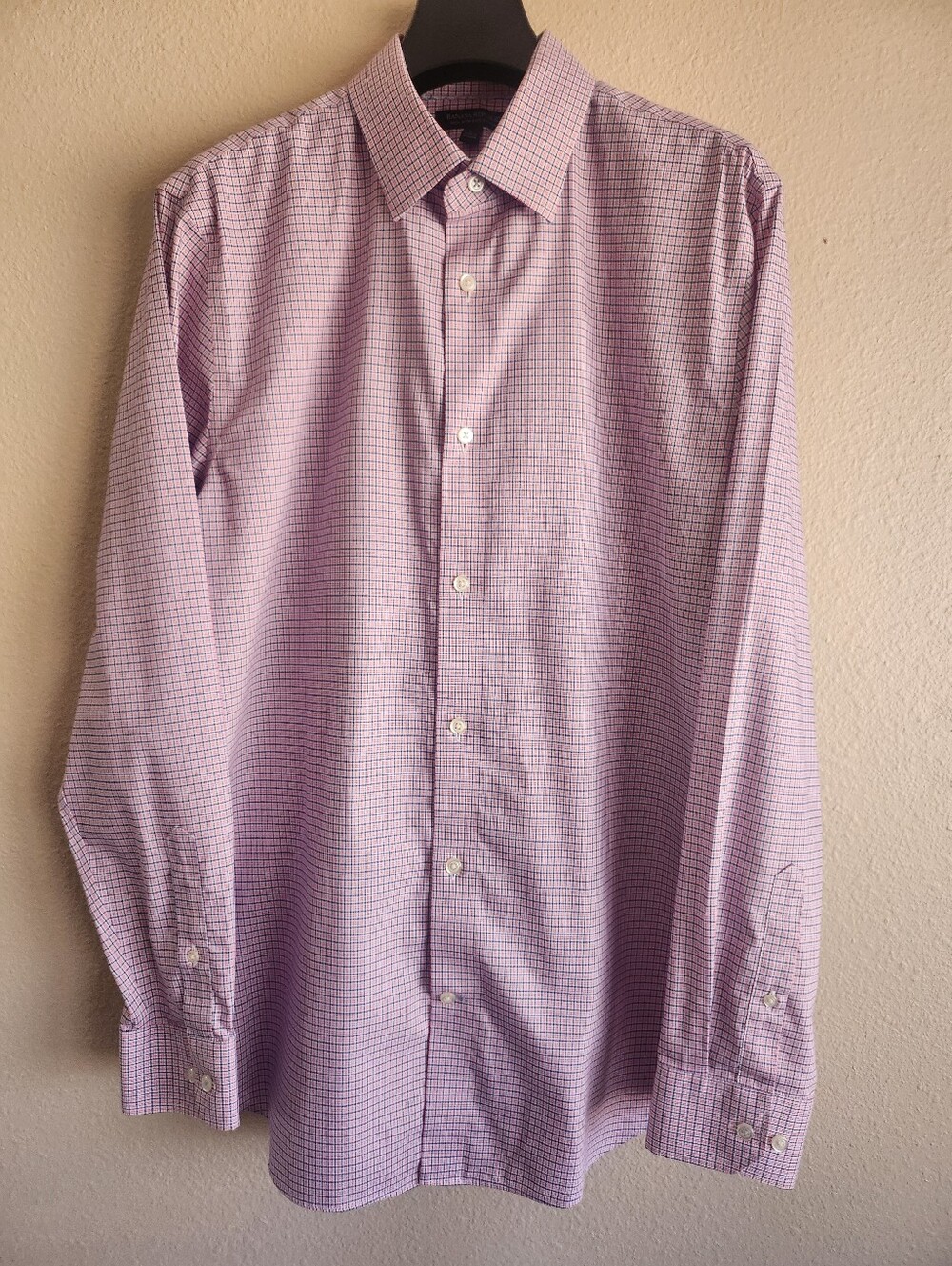 Banana Republic Men’s Micro Plaid Dress Shirt Pink Blue 100% Cotton Size L